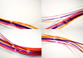 Set of abstract backgrounds. Curve wave lines with light and