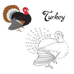 Educational game connect dots to draw turkey bird