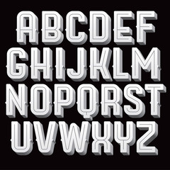 Vintage black and white volume letters. Decorative retro 3D font for poster and movie titles design