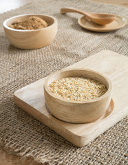  Ingredient grain, wheat germ and  Brown sugar  in wooden bowl
