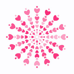 Romantic set of pink hearts in a circle large and small