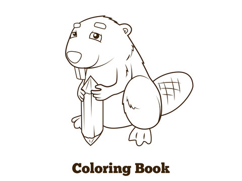 Forest animal beaver cartoon coloring book vector