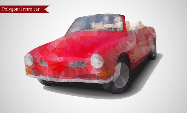 Polygonal Retro Car On Grey Background. Geometric Style. Vector Illustration.