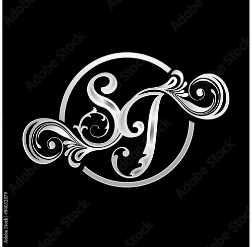  Ornamental SJ Letter Initials Stock image and royalty 