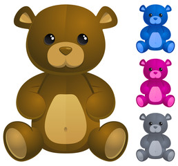 Teddy bear in four color schemes.