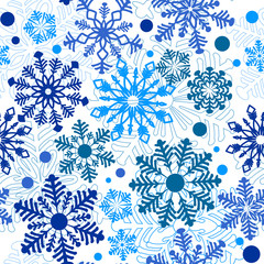 seamless pattern from blue snowflakes, vector illustration