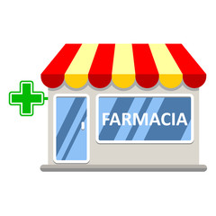 Fototapeta premium Icono plano comercio con texto FARMACIA