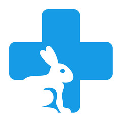 Icono plano conejo en cruz sanidad azul #1