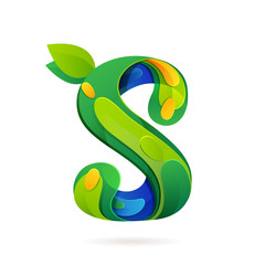Obraz premium S letter volume ecology logo with leaves and water drops
