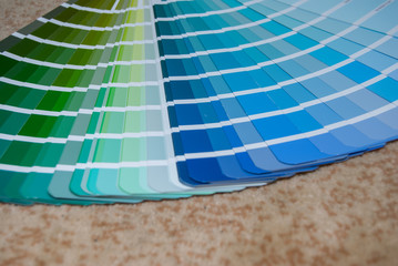 view blue palette of colors and shades. close up