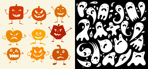 Halloween Pumpkin and ghosts Set