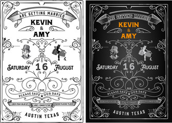 Vector. Wedding invitation vintage card. Freehand drawing on the