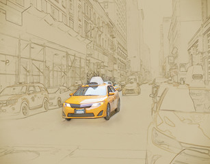 Yellow Cab in Manhattan, New York City.