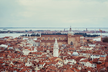 The roof tops of Venice, Italy, shot from the city tower in the center of the town.