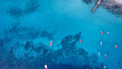 Foto op Plexiglas blaues Wasser - Boote - Karibik - Luftbild - Curacao © NaturePicsFilms