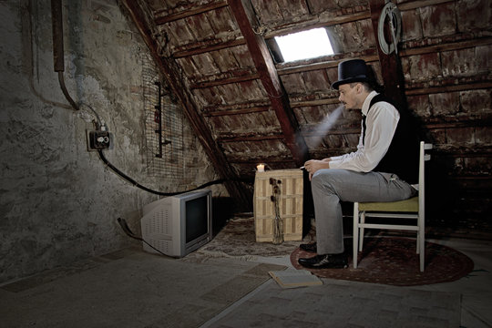 guy watching movie with cigarette Man Smoking Cigarette