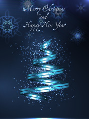Merry Christmas and Happy New Year postcard. Christmas tree. Vector Illustration