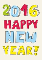 New Year 2016 hand drawn pastel vector sign