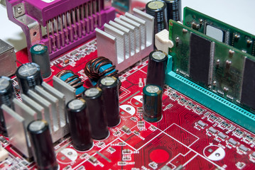 computer motherboard with memory slots, macro