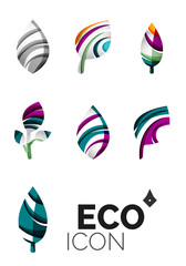 Set of abstract eco leaf icons, business logotype nature