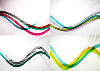 Set of abstract backgrounds. Curve wave lines with light and