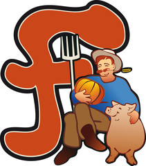 farmen with a pig,design element for logo