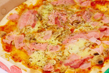 pizza with ham and mushrooms