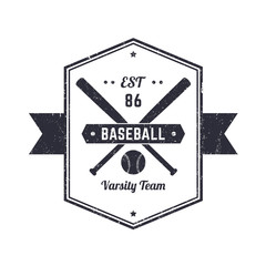 Baseball Team 86 vintage grunge emblem, logo, t-shirt design, print, vector illustration