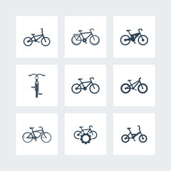 bicycle, cycling, bike, electric bike, fat-bike simple icons, vector illustration