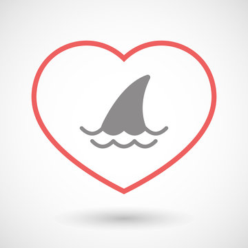 Line heart icon with a shark fin
