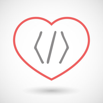 Line heart icon with a code sign