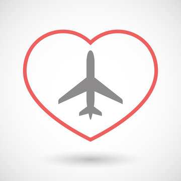 Line heart icon with a plane