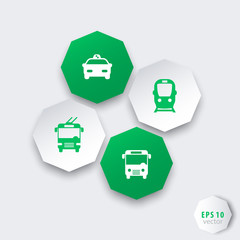 City transport octagon icons, vector illustration