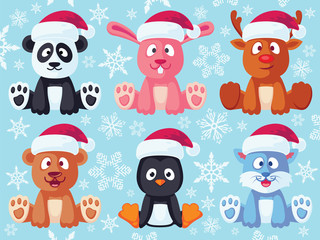 Christmas Cute Flat Animals Set