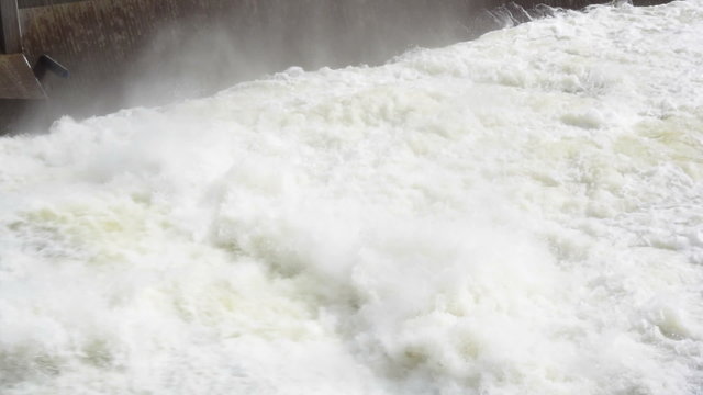 Wild flowing water at a hydropower dam in Sweden