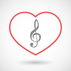Line heart icon with a g clef