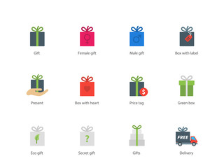 Present boxes color icons on white background.