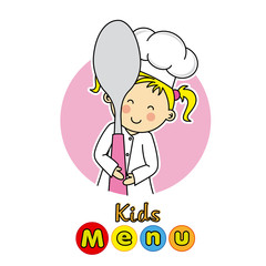kids menu. Children with spoon. 