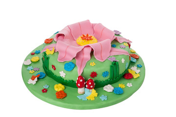 Delicious and creative birthday cake. For children. Theme Nature Plants.