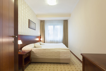 Interior of a single bed hotel room