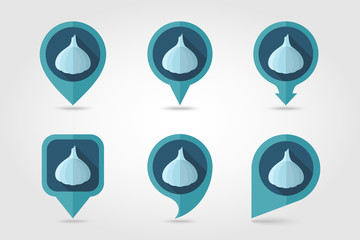 Garlic mapping pins icons with long shadow
