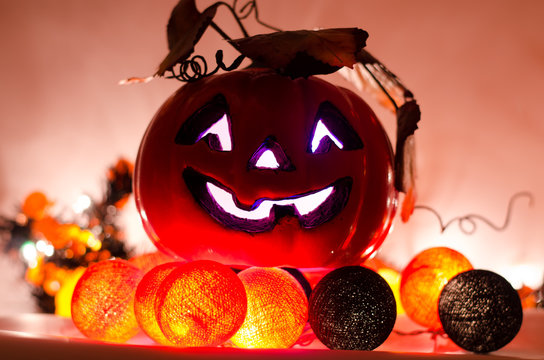 Halloween pumpkins smile and scrary eyes for party night
