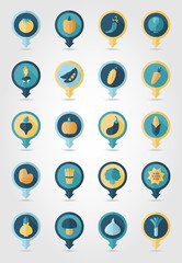 Vegetable mapping pins icons with long shadow