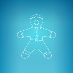 Christmas Gingerbread Man , Gingerbread Man on a Blue Background , Christmas Decoration, Drawing in the Contours, Vector Illustration