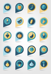 Vegetable mapping pins icons with long shadow