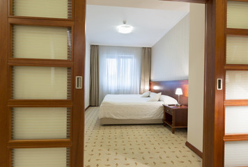 View to a single bed hotel room