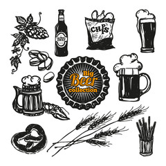 Beer Icons Set. Hand drawn set of vector sketches.
