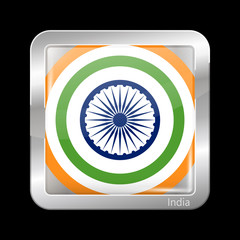 India Variant Flag. Metallic Icon Square Shape