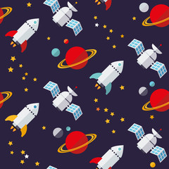 Flat Design Seamless Space Objects Background Pattern