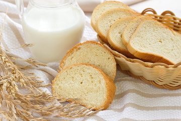 Sliced wheat bread and milk